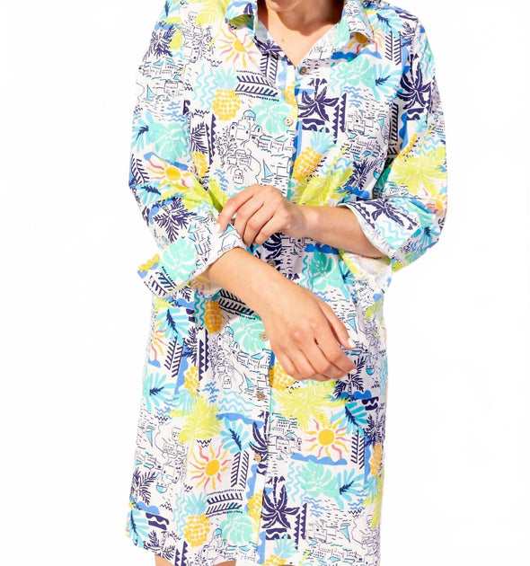 Escape Coastal Cotton Greece Anywhere Dress Multi Small 3