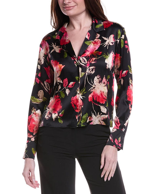Go Silk Classic Collar Silk-Blend Top Black Small 2