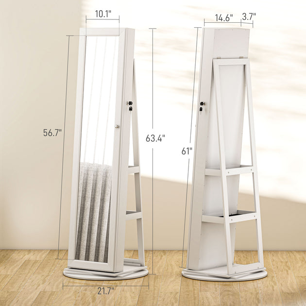 Hivvago 360 Degree Swivel Lockable Jewelry Armoire Mirror White 5