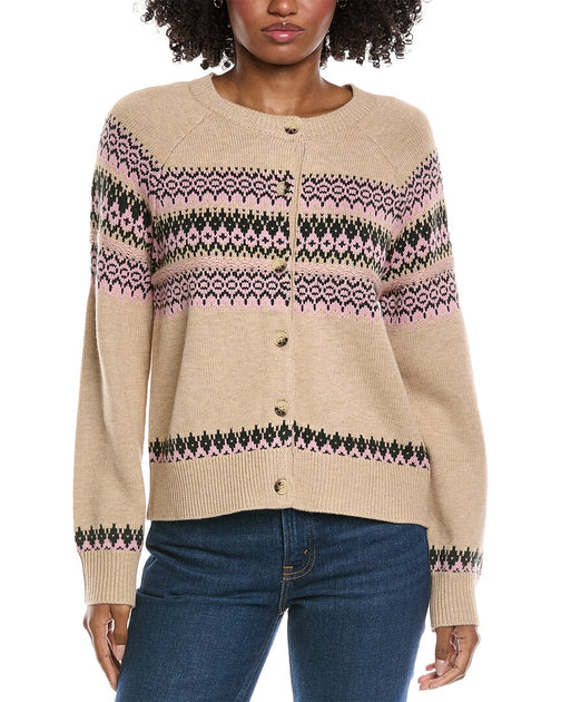 CeCe Fair Isle Wool-Blend Cardigan Beige Medium 2