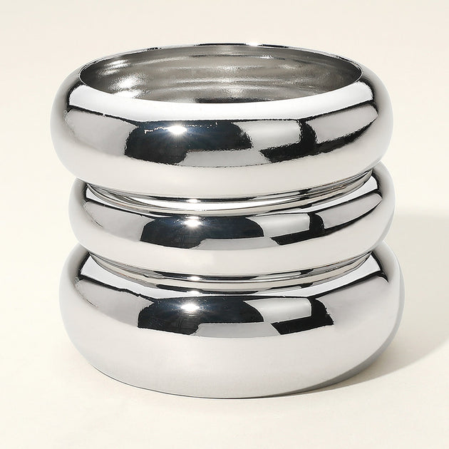 FASHNZFAB 3PCS Metal Bangle Bracelets Silver 3