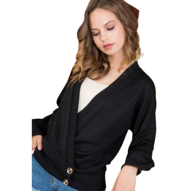 TRUEDAMES Overwrap Knit Top Black Small 2