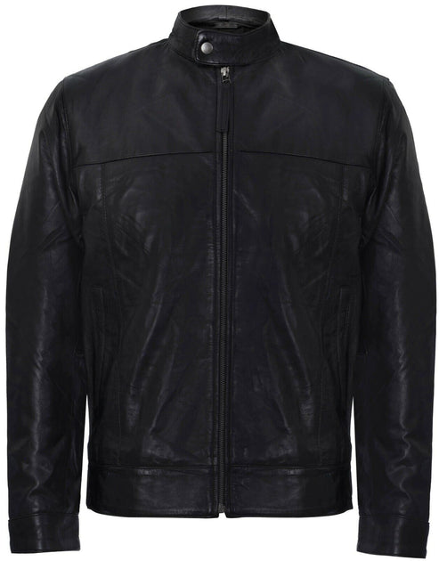 Infinity Herren Leder Biker Jacke mit Stehkragen Schwarz XXLarge 2