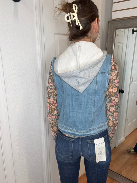 RISEN Saffira Hooded Denim Vest Multi Plus Size 3X 3