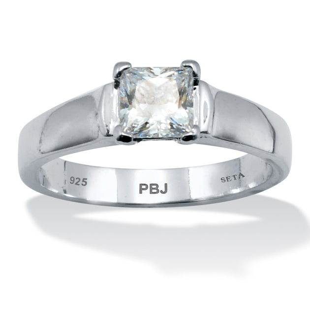 Palm .90 CW CZ Platinum-Plated Sterling Silver Ring Silver US 9 2