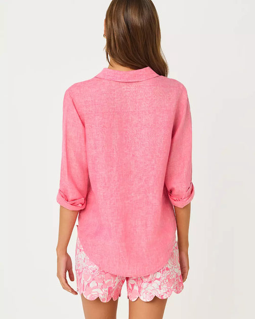 Lilly Pulitzer Sea View Linen Button Down Shirt Multi XXLarge 3