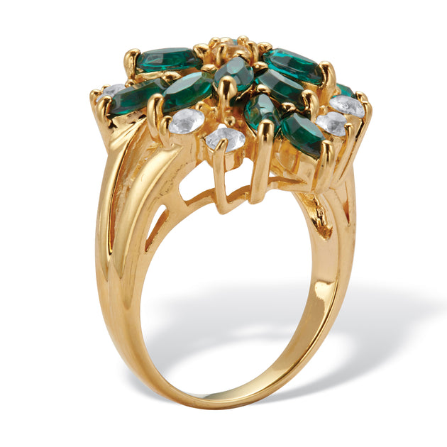 Palm Green Crystal 18k Gold-Plated Cluster Ring Green US 7 3