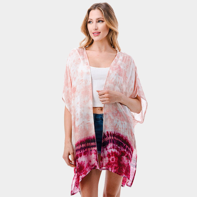TRUEDAMES Tie Dye Print Poncho Pink One Size 2
