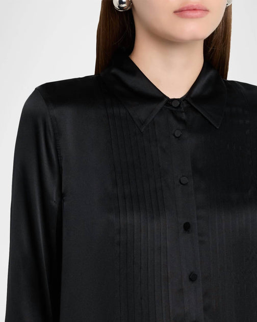 L'Agence Divya Pintuck Tux Shirt Black M 3