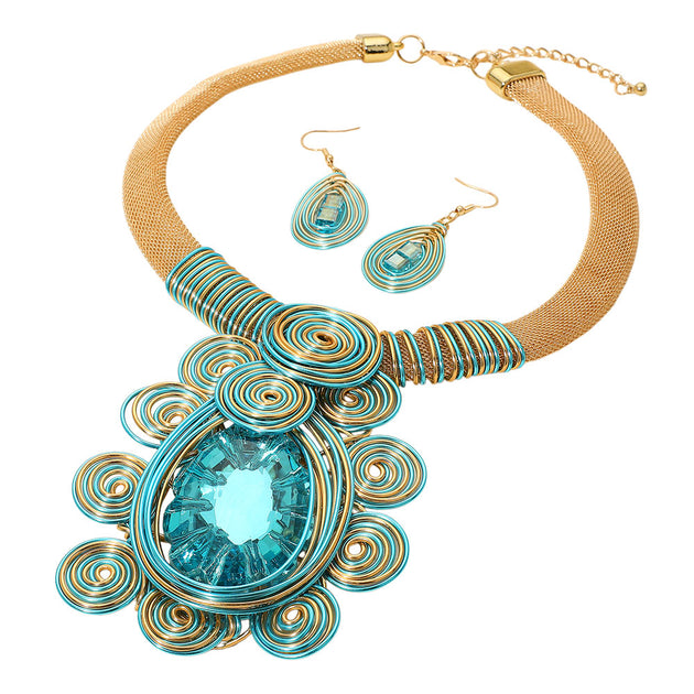 FASHNZFAB Teardrop Statement Necklace Aqua Blue One Size 3