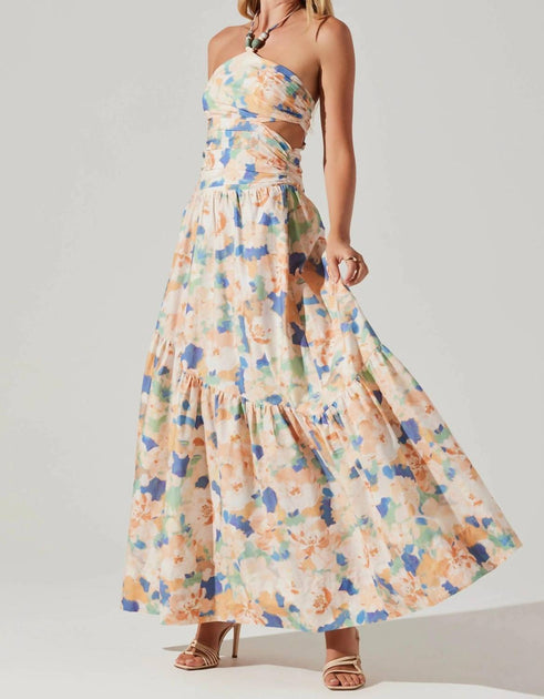 astr the label linnea halter maxi dress ASTR Linnea Halter Maxi Dress In Green Orange Multi