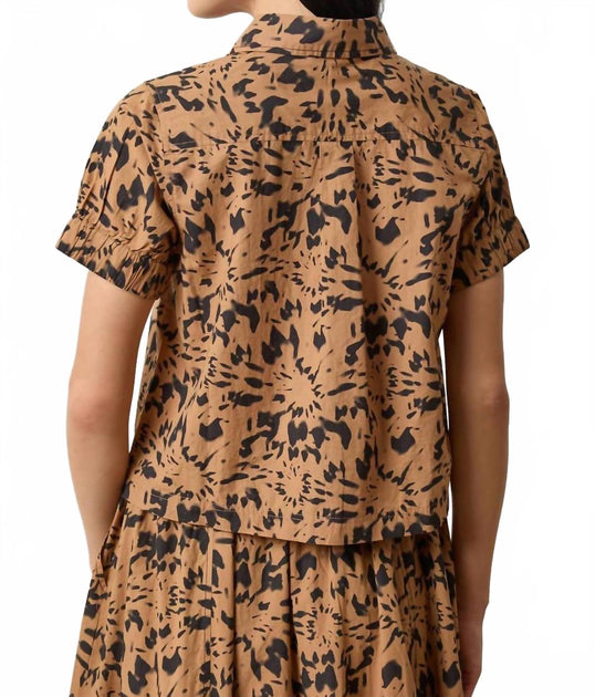 Lilla P Elastic Cuff Button Down Shirt Brown Large 3
