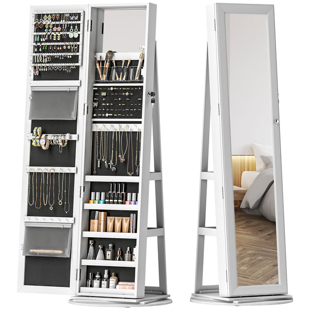 Hivvago 360 Degree Swivel Lockable Jewelry Armoire Mirror White 3