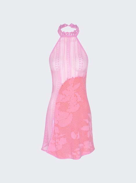 Robert Einer Sheer Mini Dress Pink Medium 2