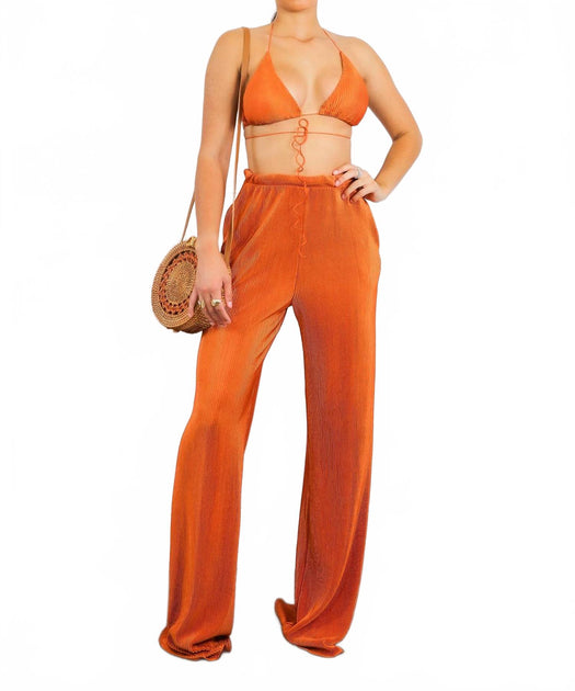 SurelyMine Pleated Vibes Pant Set Orange Large 4