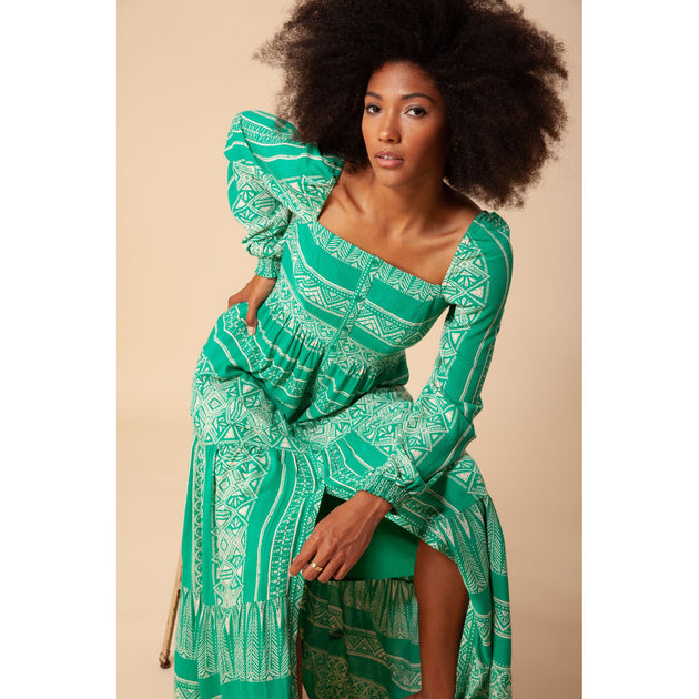 Hale Bob Anci Tiered Maxi Dress Green Large 4