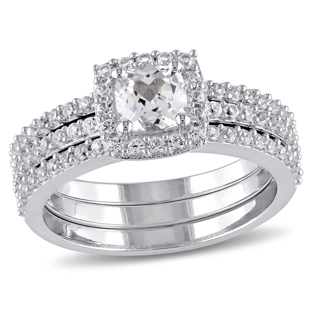 Mimi & Max Created White Sapphire Halo Bridal Set Silver US 6 2