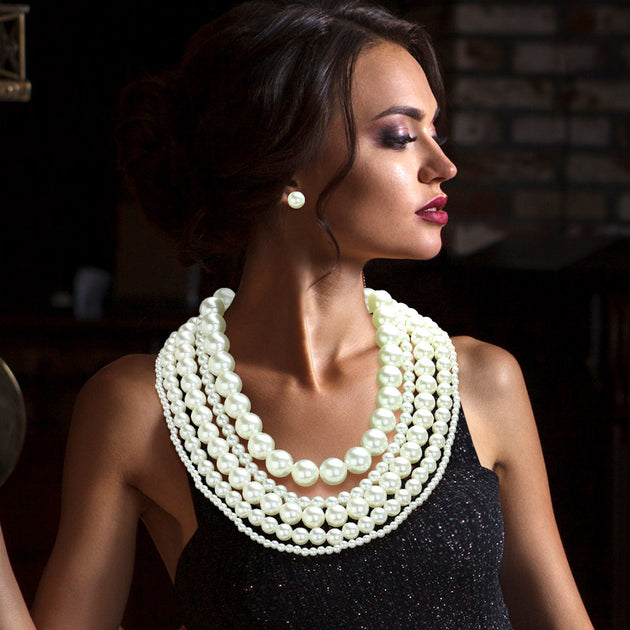 FASHNZFAB Multi Layered Pearl Necklace Beige 3