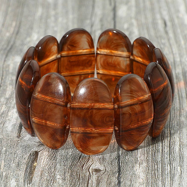 FASHNZFAB Chunky Oval Resin Beaded Stretch Bracelet Green One Size 4
