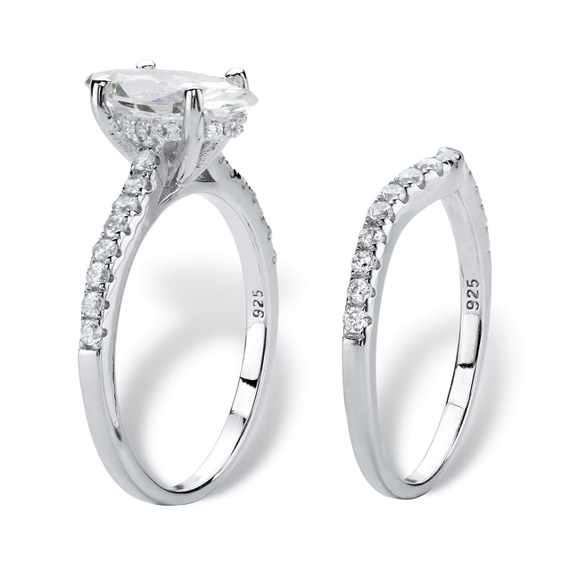 Palm 2.34 TCW Marquise Cubic Zirconia Platinum-plated Silver Bridal Ring Set White US 7 3
