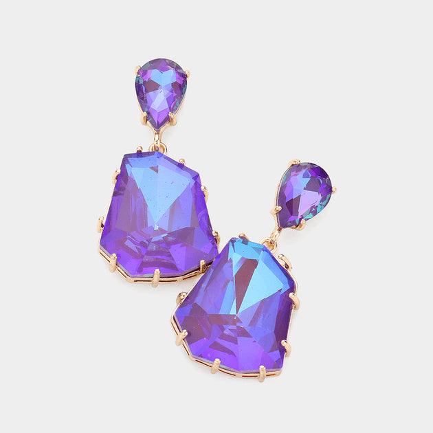 FASHNZFAB Teardrop Stone Link Dangle Earrings Purple Blue 2