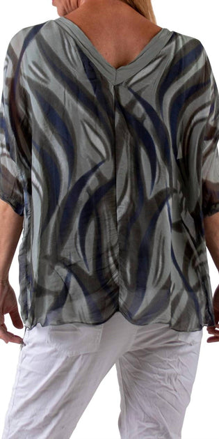 GIGI MODA Diana Wave Print Blouse Green One Size 3