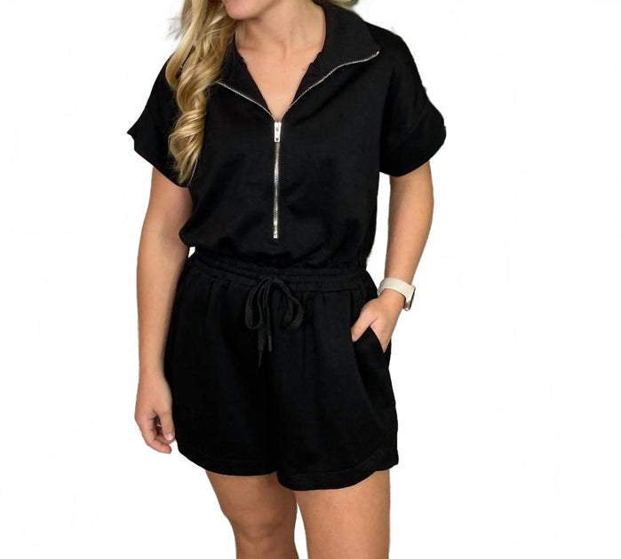 umgee Neoknit Half Zip Long Sleeve Romper Black 2X 4