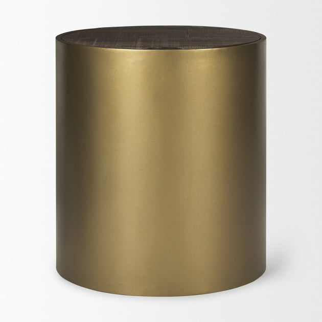 Hivvago Drum End Table Gold/Brown 4