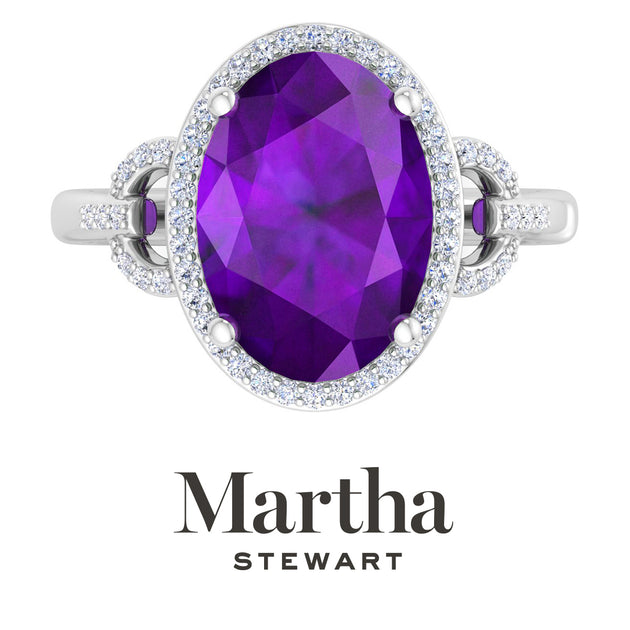 Martha Stewart Oval Gemstone Halo Ring Sterling Silver Multi US 9 7
