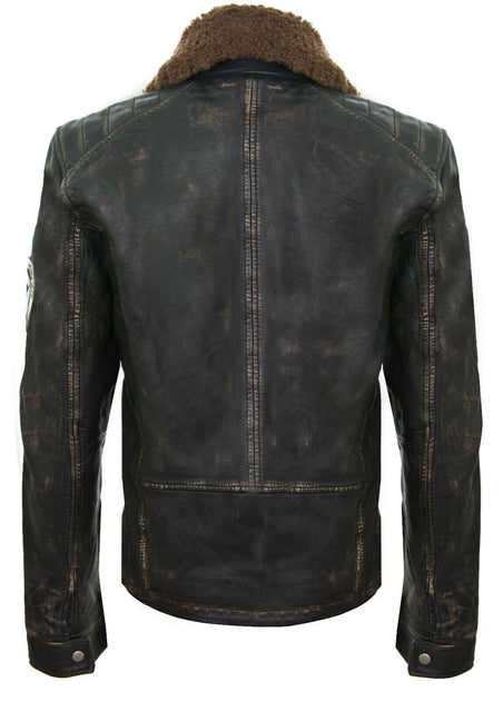 Infinity Mens Badged Vintage Black Leather Bomber Jacket Tunis Grey Large 4
