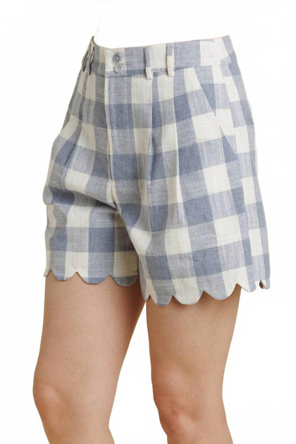 Aureum Scallop Edge Gingham Shorts Grey Small 3