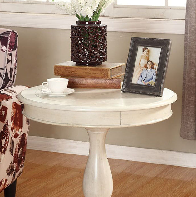 Streamdale Round Wood Pedestal Side Table Teal 8
