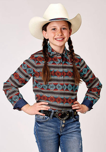 Roper Girl's Horizontal Print Aztec Stripe Shirt Multi Large 2