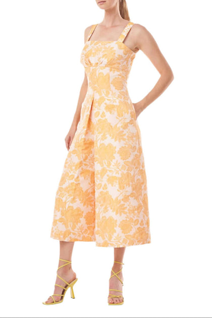 Kay Unger Sleeveless Square Neck Floral Jacquard Jumpsuit Beige US 2 3