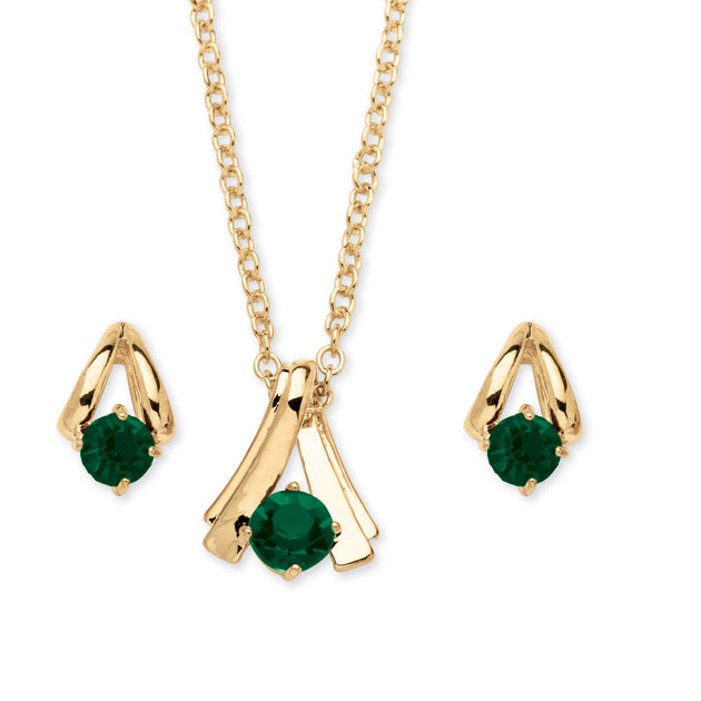 Palm Round Birthstone Necklace and Earrings Set Blue 2