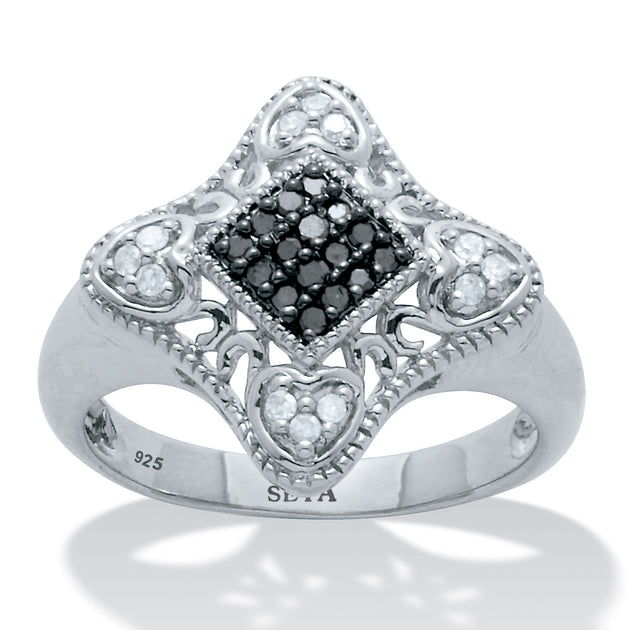 Palm .21 TCW Black and White Diamond Sterling Silver Ring Black US 8 2