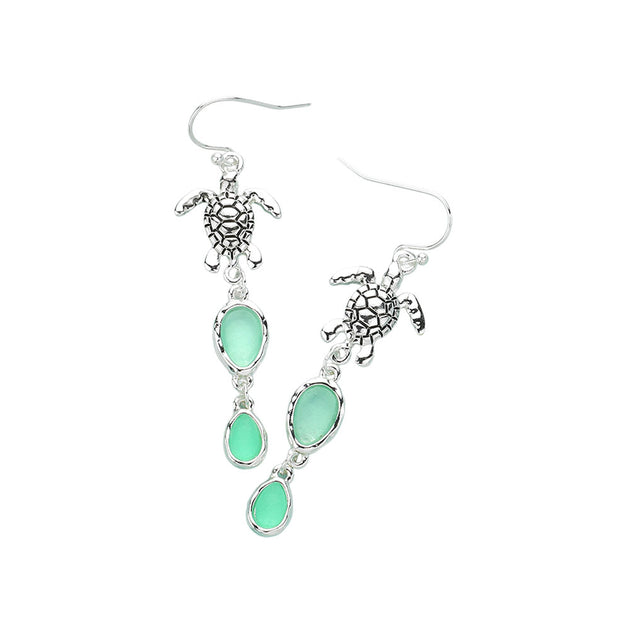 FASHNZFAB Sea Turtle Teardrop Stone Cluster Earrings Green 3