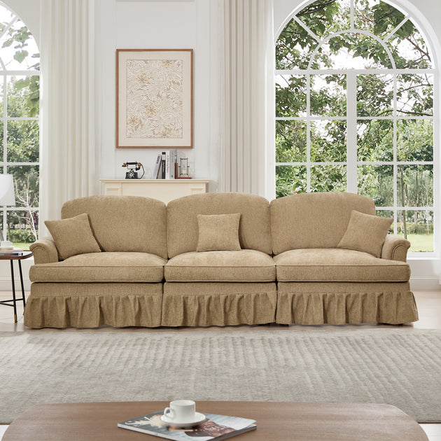 Streamdale Mid Century Chenille 3 Seater Sofa Light Coffee 2