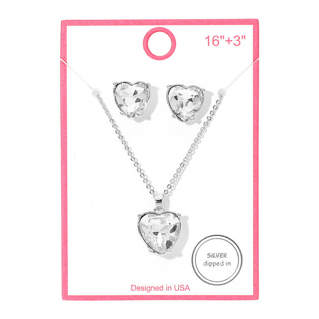 FASHNZFAB Heart Stone Cluster Pendant Necklace Silver 3