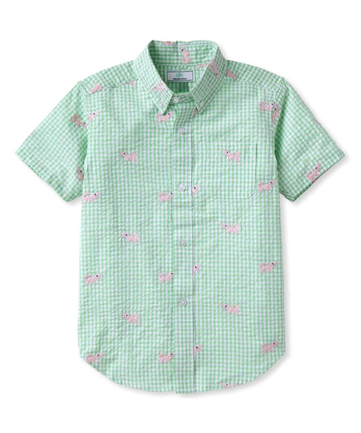 Classic Prep Boys Button Down Shirt Apple Green US 12 3