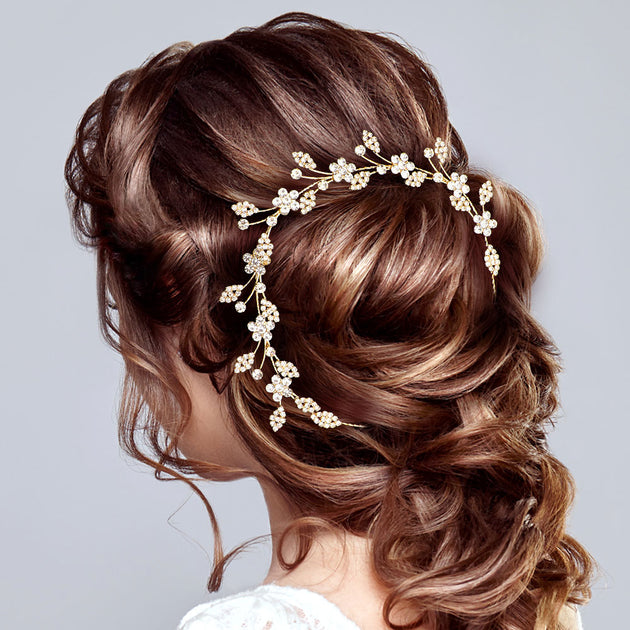 FASHNZFAB Stone Embellished Flower Leaf Cluster Vine Bun Wrap Headpiece Silver 4
