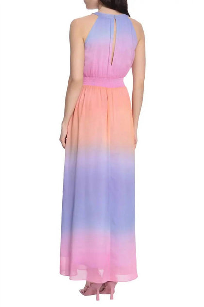 Donna Morgan Halter Neck Sleeveless Long Chiffon Dress Pink US 2 3