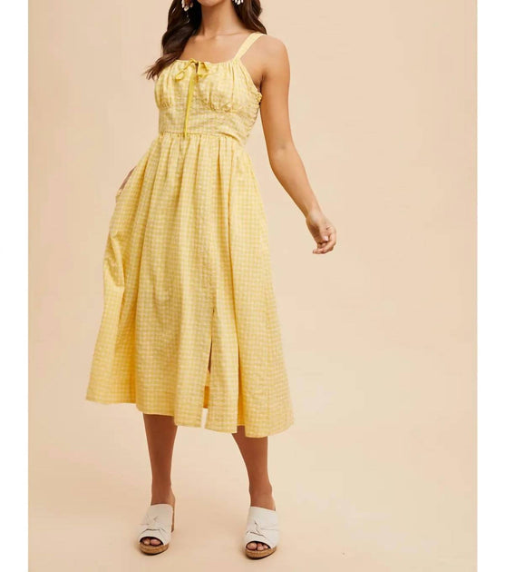 IN-LOOM Sleeveless Gingham Plaid Dress Yellow Small 2