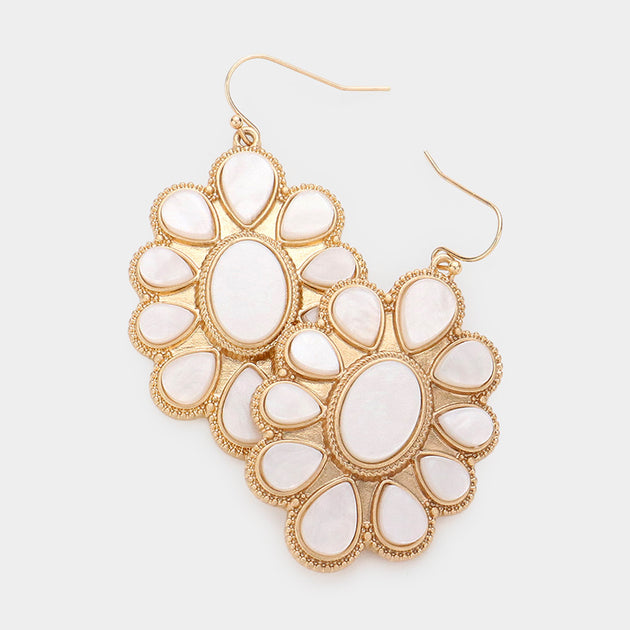 FASHNZFAB Oval Teardrop Resin Dangle Earrings White Silver 3