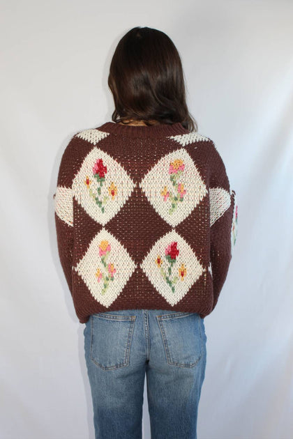 Bailey Rose Garden Crew Neck Sweater Brown Small 3