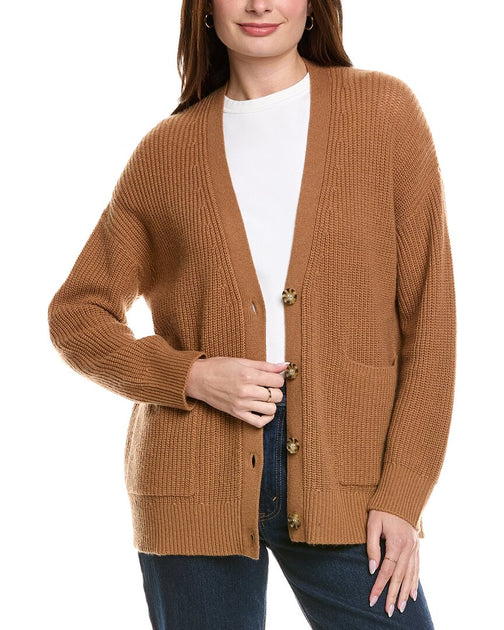 Hannah Rose Shaker Long Wool & Cashmere-Blend Cardigan Brown Small 3