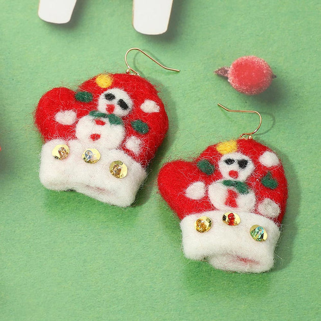 FASHNZFAB Snowman Mitten Dangle Earrings White 2