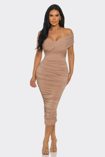 TRUEDAMES Elysian Midi Dress Brown Medium 2