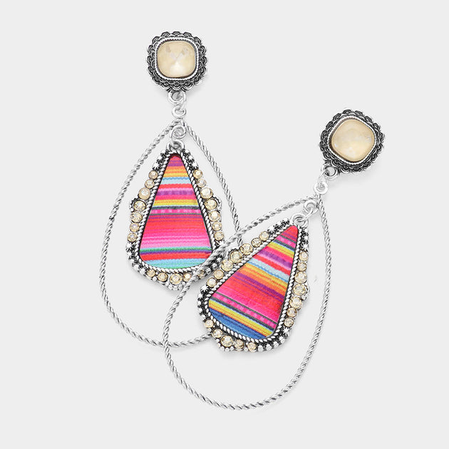 FASHNZFAB Rainbow Teardrop Pointed Dangle Earrings Ivory Red 2