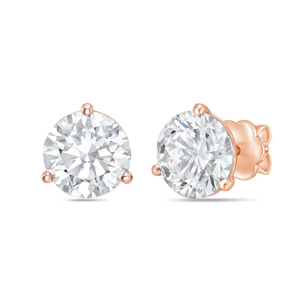 Diana M. 14kt Rose Gold Round Lab Grown Diamond Stud Earrings Silver 3